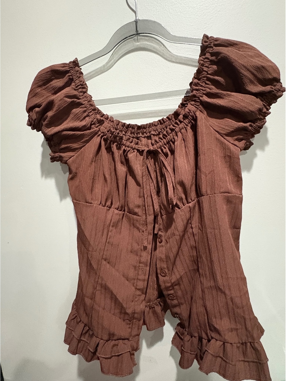 SHEIN brown puff sleeve blouse size US 4